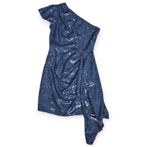 Shoshanna Midnight Katrina Draped One-Shoulder Sequin Mini Dress 6 NWT